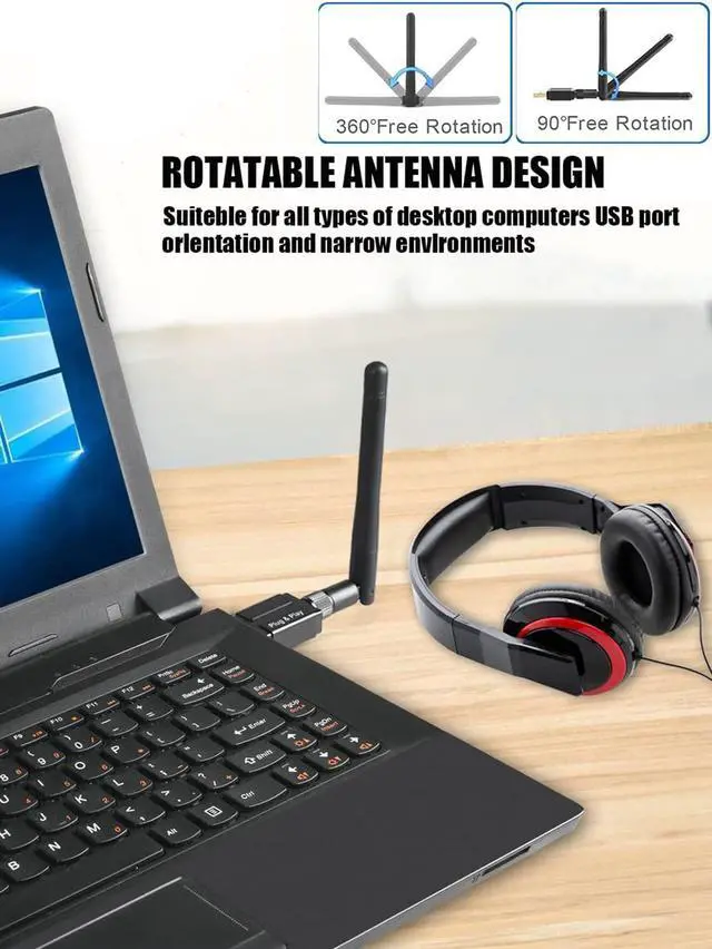 Alt view image 7 of 7 - Long Range 328FT / 100M USB Bluetooth Adapter for PC Laptop Desktop, Bluetooth 5.3 Dongle Receiver, Wireless Audio Adapter, Support Windows10/8.1, Compatible with Mouse Keyboard Headphones Printers