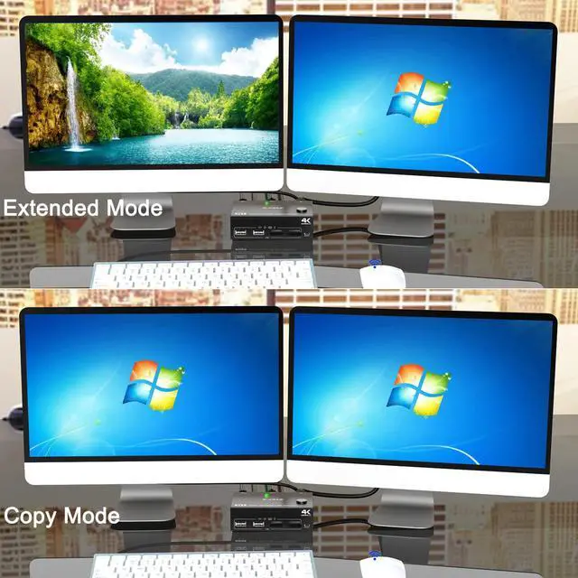 Alt view image 3 of 7 - 2 Port Dual Monitor Displayport HDMI KVM Switch 4K@60Hz, HDMI DP Extended Display Switcher for 2 Computers Share 2 Monitors (DP+HDMI Port) with 4 USB 2.0 Hub, Desktop Controller and USB HDMI DP Cables