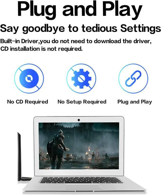 Alt view image 4 of 7 - 650Mbps WiFi Dongle, USB WiFi Adapter for Desktop PC, AC650 USB Wireless Network Adapter with 2.4GHz/5GHz, High Gain Dual Band 5dBi Antenna, Supports Windows XP/7/8/8.1/10/11 (Black)