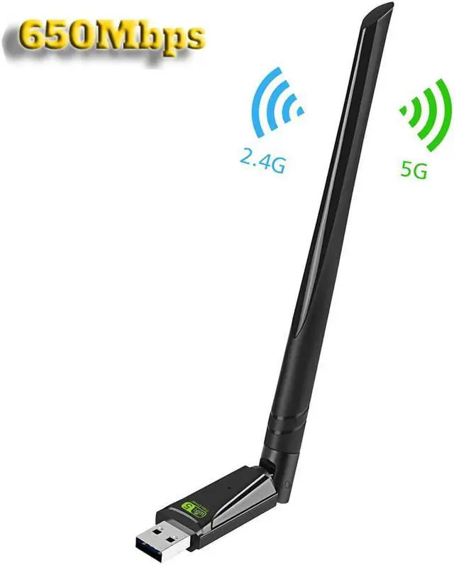 Main image of 650Mbps WiFi Dongle, USB WiFi Adapter for Desktop PC, AC650 USB Wireless Network Adapter with 2.4GHz/5GHz, High Gain Dual Band 5dBi Antenna, Supports Windows XP/7/8/8.1/10/11 (Black)