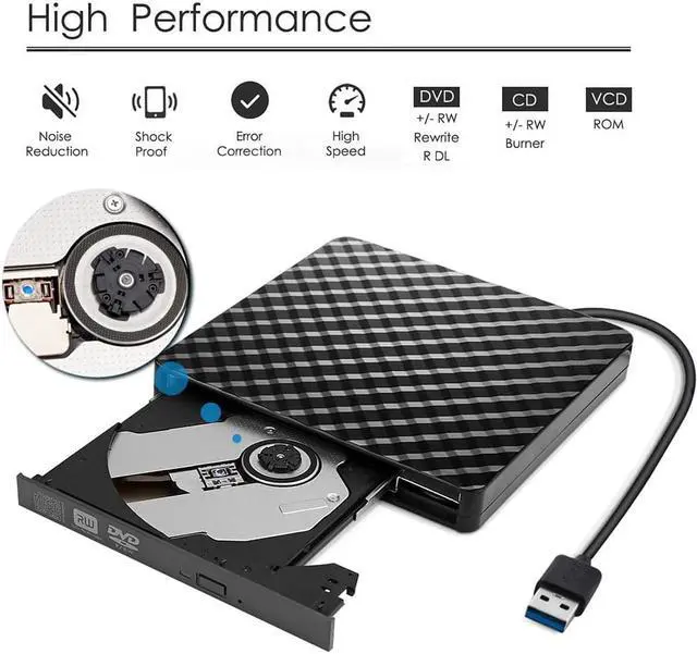 Alt view image 3 of 7 - External DVD CD Drive USB 3.0 Burner Writer Drive Player High Speed Data Transfer for Laptop/Desktop/MacBook/Mac OS/Windows10/8/7/XP/Vista (Black)