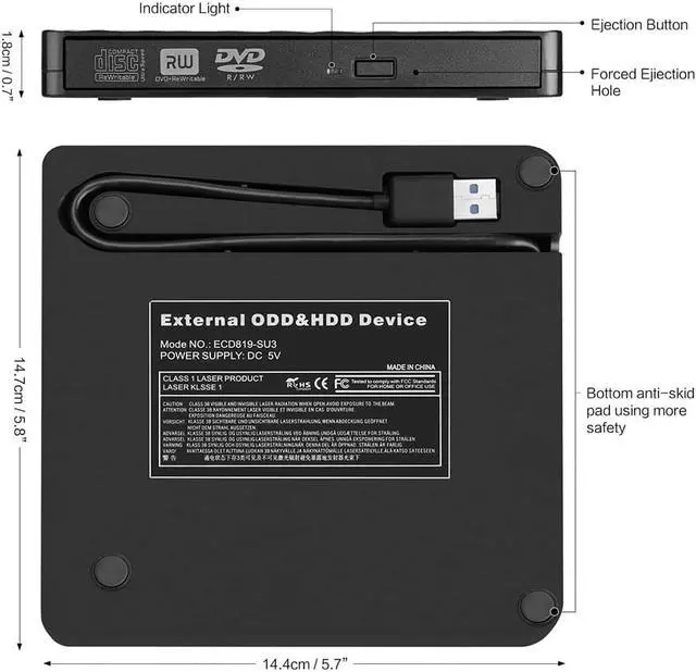 Alt view image 6 of 7 - External DVD CD Drive USB 3.0 Burner Writer Drive Player High Speed Data Transfer for Laptop/Desktop/MacBook/Mac OS/Windows10/8/7/XP/Vista (Black)