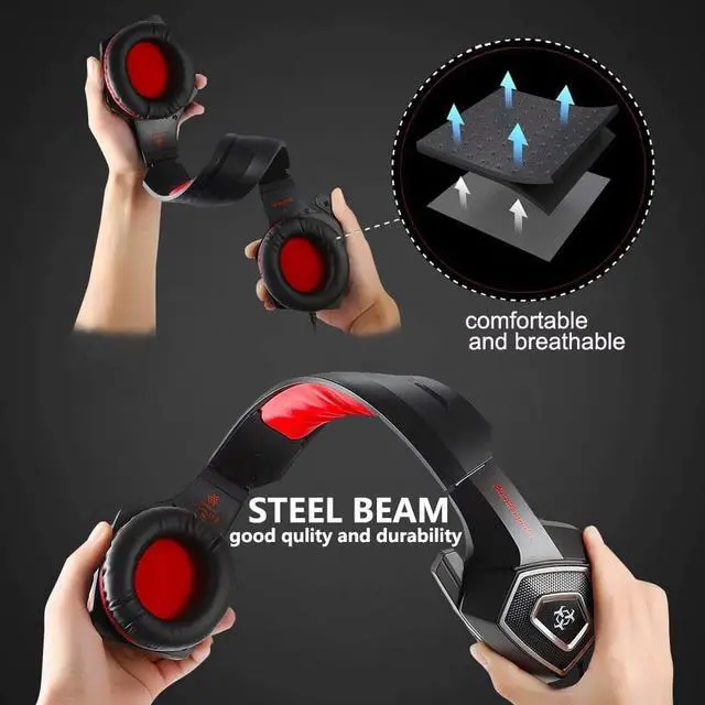 Alt view image 5 of 7 - Gaming Headset, Compatible with PS4 Xbox One PC Nintendo Switch Games Laptop Mac, Over-Ear Gaming Headphones with Stereo Surround Sound, Noise Cancellation Mic, RGB Light