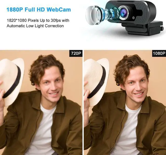 Alt view image 2 of 7 - Full 1080P Webcam with Microphone Pro Streaming Web Camera USB Computer Camera PC Mac Laptop Desktop Video Calling Conferencing Recording with Privacy Shutter (Color: Black)