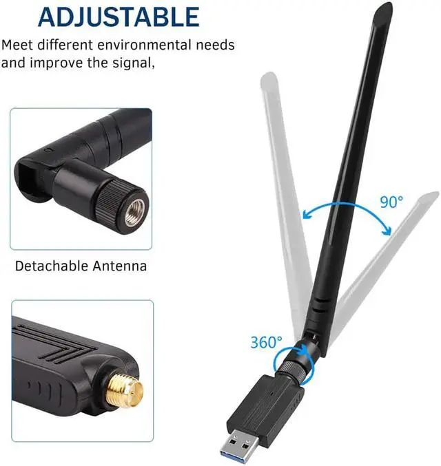 Alt view image 3 of 7 - USB Wifi Adapter 1200Mbps USB 3.0 Wireless Network Dual Band 5.8G/2.4G adapter with 5dBi Antenna for Mac PC Desktop Laptop, Compatible with Windows XP/Vista/7/8/10 Linx2.6X Mac OS X