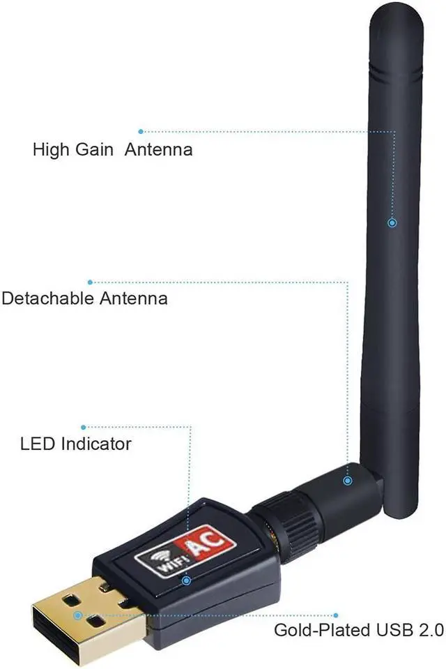 Alt view image 5 of 7 - Wifi Dongle High Speed Internet 2.4/5GHz 600Mbps Wireless USB Wifi Adapter for PC/Desktop/Laptop/Tablet, Supports Windows 10/8/7/Vista/XP/2000, Mac Os X 10.4-10.11.4 and 10.12.1