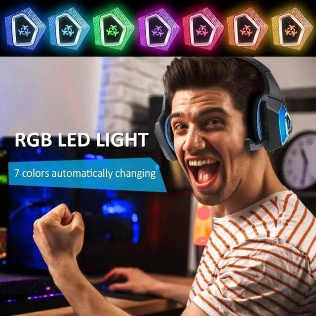 Alt view image 7 of 7 - Gaming Headset, Compatible with PS4 Xbox One PC Nintendo Switch Games Laptop Mac, Over-Ear Gaming Headphones with Stereo Surround Sound, Noise Cancellation Mic, RGB Light