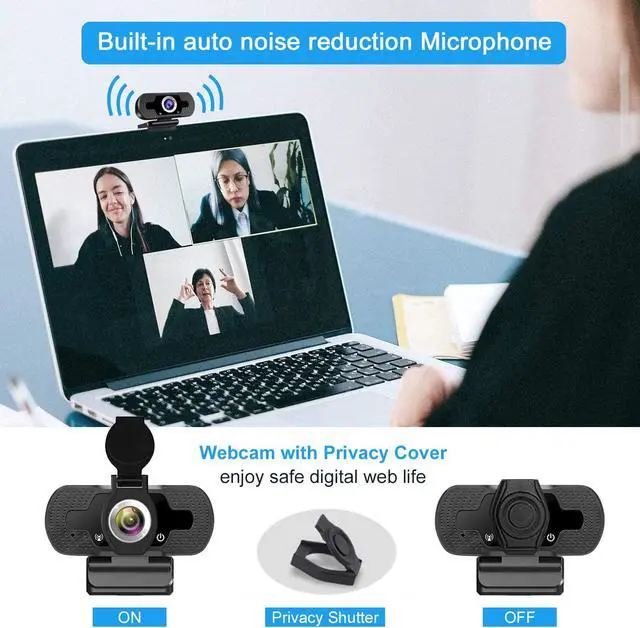 Alt view image 6 of 7 - Full 1080P Webcam with Microphone Pro Streaming Web Camera USB Computer Camera PC Mac Laptop Desktop Video Calling Conferencing Recording with Privacy Shutter (Color: Black)