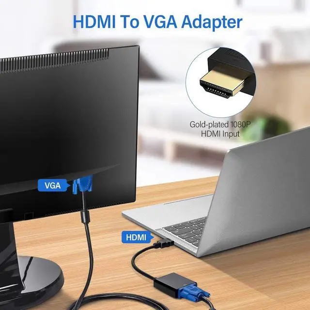 Alt view image 6 of 7 - HDMI to VGA, Gold-Plated HDMI to VGA Adapter (Male to Female) Compatible with Computer,Desktop,Laptop,PC,Monitor,Projector,HDTV, Chromebook,Raspberry Pi,Roku,Xbox and More(Black)