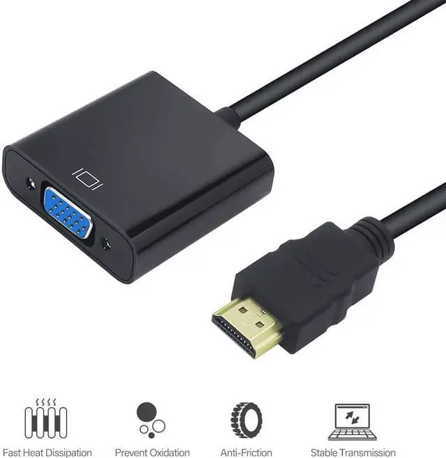 Alt view image 2 of 7 - HDMI to VGA, Gold-Plated HDMI to VGA Adapter (Male to Female) Compatible with Computer,Desktop,Laptop,PC,Monitor,Projector,HDTV, Chromebook,Raspberry Pi,Roku,Xbox and More(Black)