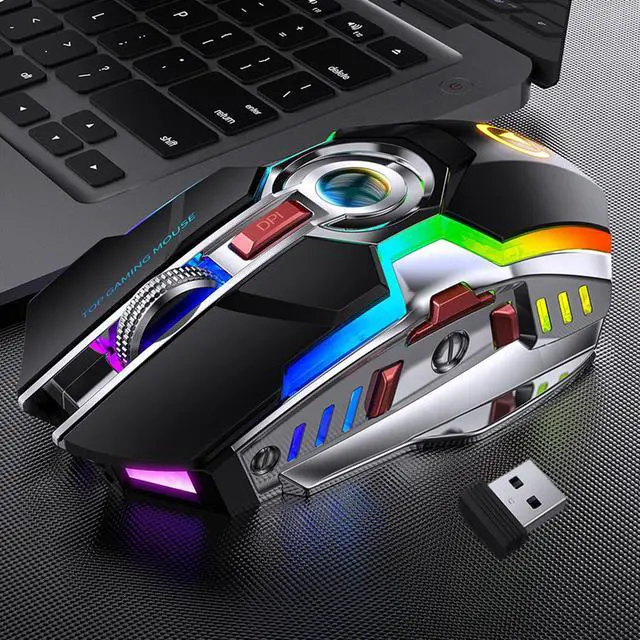 Alt view image 7 of 7 - Gaming Mice Rechargeable Wireless Mouse Silent Ergonomic 7 Keys RGB Backlit 1600 DPI LED Backlit Mouse for Computer PC