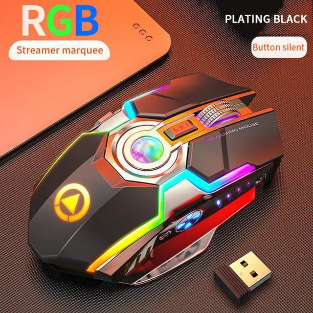 Alt view image 2 of 7 - Gaming Mice Rechargeable Wireless Mouse Silent Ergonomic 7 Keys RGB Backlit 1600 DPI LED Backlit Mouse for Computer PC