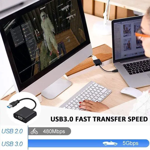 Alt view image 5 of 7 - USB to VGA Adapter,Updated USB 3.0 to VGA Adapter Multi-Display Video Converter Compatible with PC Laptop Windows 7/8/8.1/10,Desktop, Laptop, PC, Monitor, Projector, HDTV
