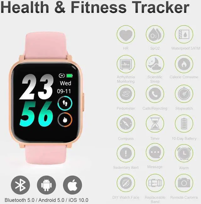 Alt view image 2 of 7 - Smart Watch, Fitness Tracker with Sleep Heart Rate Monitor for Atrial Fibrillation, Activity Tracker Pedometer Waterproof Smart Reminder for Phone