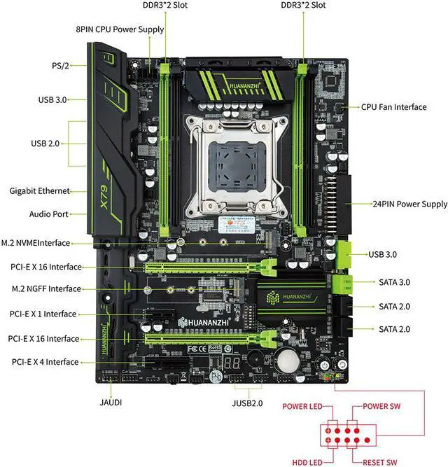 Alt view image 4 of 7 - X79 GREEN 2.49 V3.1 X79 motherboard LGA2011 ATX USB3.0 SATA3 PCI-E NVME M.2 SSD support REG ECC memory and Xeon E5