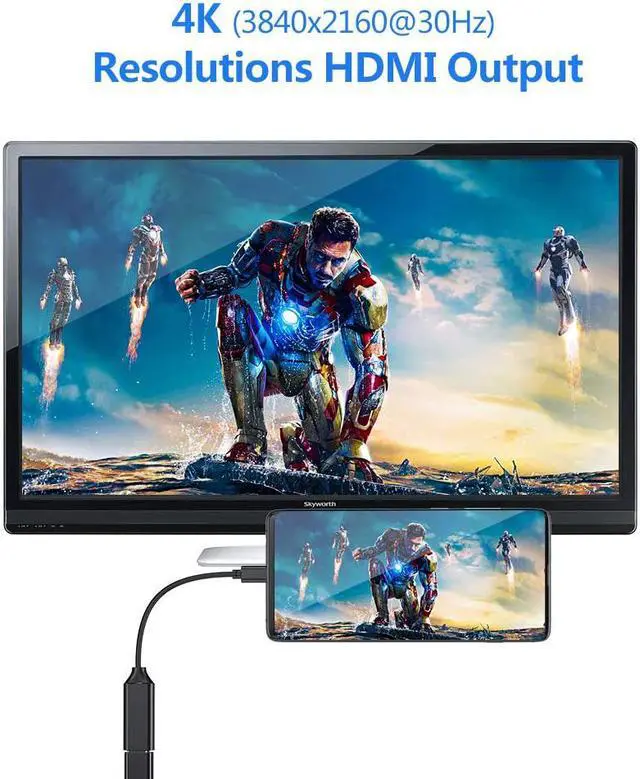 Alt view image 6 of 7 - USB C to HDMI Adapter, Type c to HDMI 4K Adapter (Thunderbolt 3 Compatible) with Video Audio Output for MacBook Pro 2018/2017/2016, Samsung Note 9/S9/Note 8/S8, Huawei Mate 20 and More (Black)