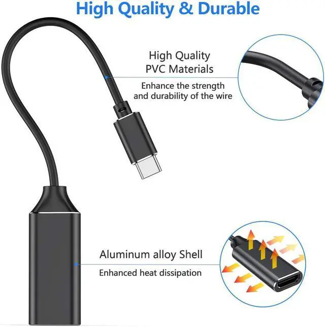 Alt view image 7 of 7 - USB C to HDMI Adapter, Type c to HDMI 4K Adapter (Thunderbolt 3 Compatible) with Video Audio Output for MacBook Pro 2018/2017/2016, Samsung Note 9/S9/Note 8/S8, Huawei Mate 20 and More (Black)