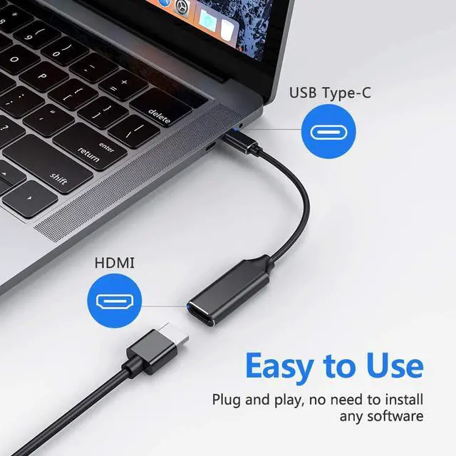 Alt view image 2 of 7 - USB C to HDMI Adapter, Type c to HDMI 4K Adapter (Thunderbolt 3 Compatible) with Video Audio Output for MacBook Pro 2018/2017/2016, Samsung Note 9/S9/Note 8/S8, Huawei Mate 20 and More (Black)