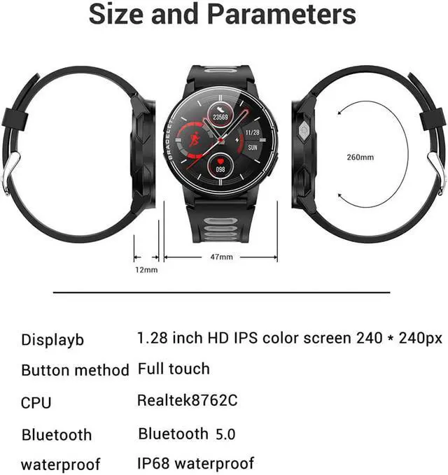 Alt view image 7 of 7 - Sports Smart Watch 1.3 Inch Full Touch Screen Watch Men IP68 Waterproof Silicone Strap SmartWatch for Android IOS Fitness Watches 360mAh Big Battery 60 days Long Standby