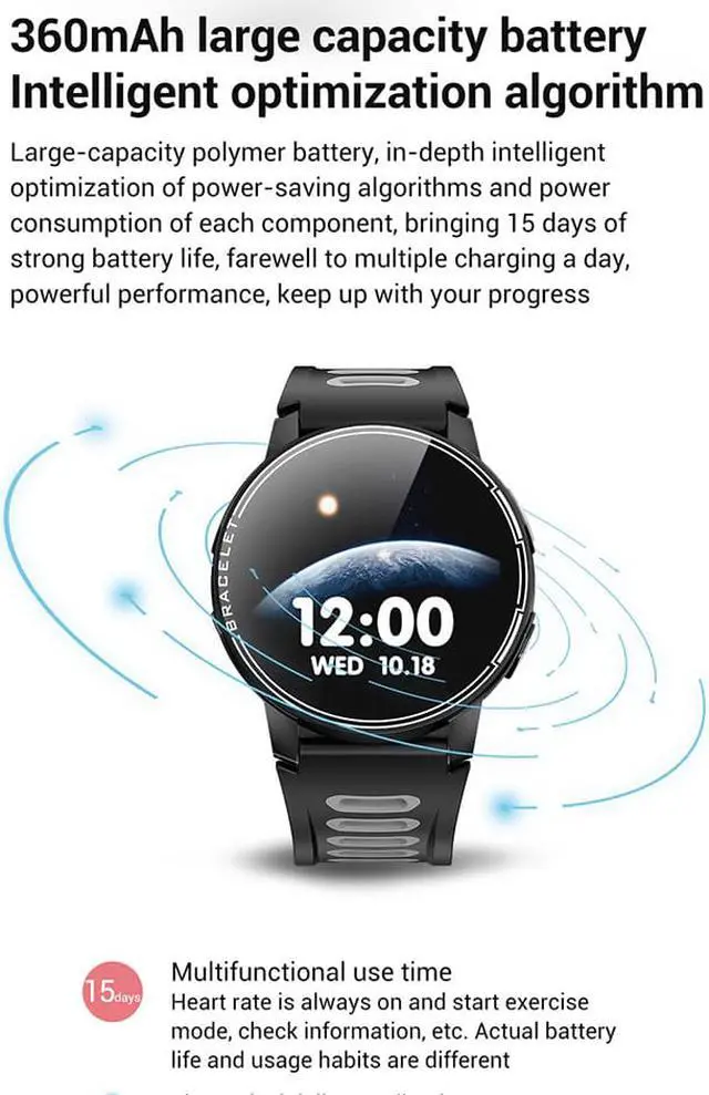 Alt view image 3 of 7 - Sports Smart Watch 1.3 Inch Full Touch Screen Watch Men IP68 Waterproof Silicone Strap SmartWatch for Android IOS Fitness Watches 360mAh Big Battery 60 days Long Standby