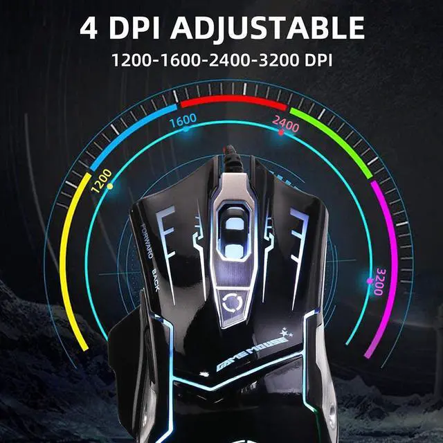 Alt view image 3 of 7 - RGB Light Up Wired Mouse for Computer - Durable USB Led Laptop Mice with 7 Color Backlight, 4 Adjusted DPI Up to 3200 Games,  6 Buttons, Silent and Stable for Mac MacBook, Windows Vista, Linux PS4