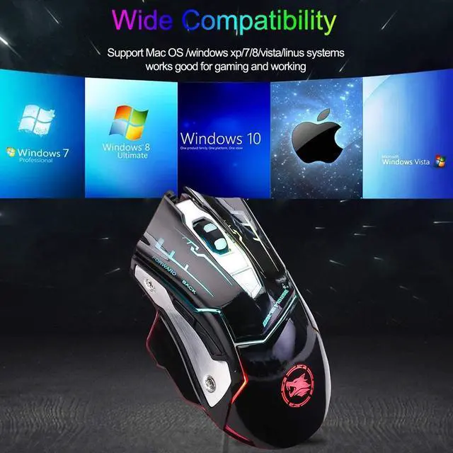Alt view image 7 of 7 - RGB Light Up Wired Mouse for Computer - Durable USB Led Laptop Mice with 7 Color Backlight, 4 Adjusted DPI Up to 3200 Games,  6 Buttons, Silent and Stable for Mac MacBook, Windows Vista, Linux PS4