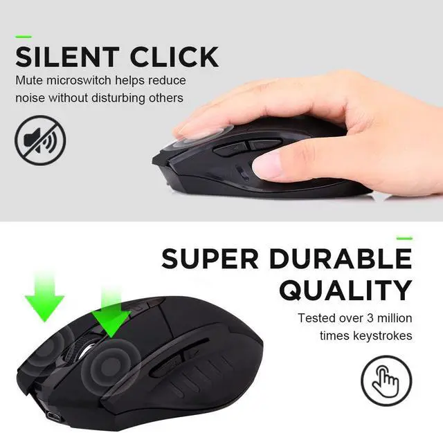 Alt view image 3 of 7 - Bluetooth Mouse, Inphic Multi-Device Silent Rechargeable Bluetooth Wireless Mouse (Tri-Mode: BT 5.0/3.0+2.4G), 1600DPI Ergonomic Portable Mouse for Laptop PC Computer,Windows Mac OS