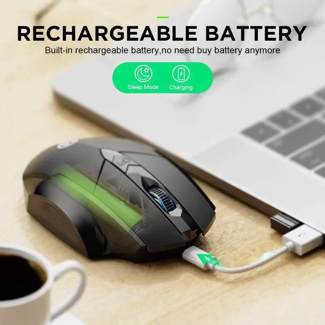 Alt view image 4 of 7 - Bluetooth Mouse, Inphic Multi-Device Silent Rechargeable Bluetooth Wireless Mouse (Tri-Mode: BT 5.0/3.0+2.4G), 1600DPI Ergonomic Portable Mouse for Laptop PC Computer,Windows Mac OS