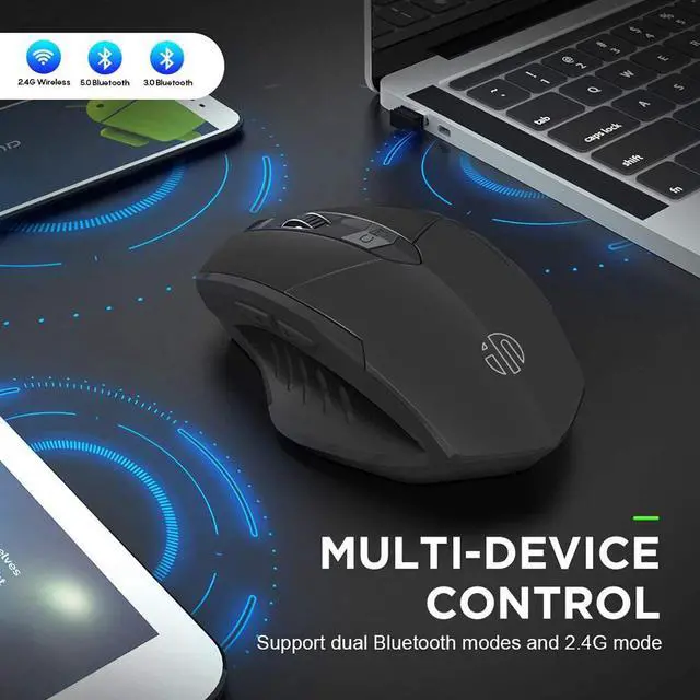 Alt view image 2 of 7 - Bluetooth Mouse, Inphic Multi-Device Silent Rechargeable Bluetooth Wireless Mouse (Tri-Mode: BT 5.0/3.0+2.4G), 1600DPI Ergonomic Portable Mouse for Laptop PC Computer,Windows Mac OS