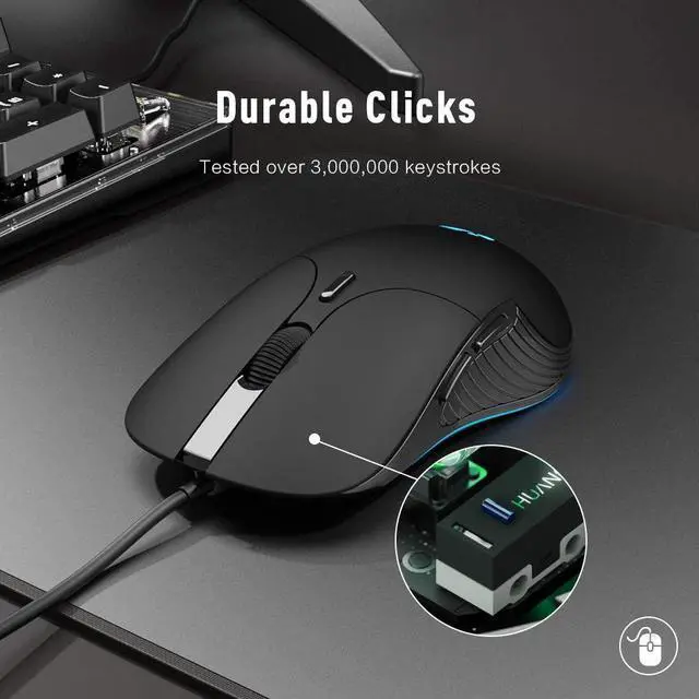 Alt view image 5 of 7 - Wired PC Mouse, Silent Click, 4800DPI Adjustable & 6 Programmable Buttons, Optical tracking, Ergonomic Design, Streamlined inphic USB Wired Mouse for PC Laptop Computer Working and Gaming