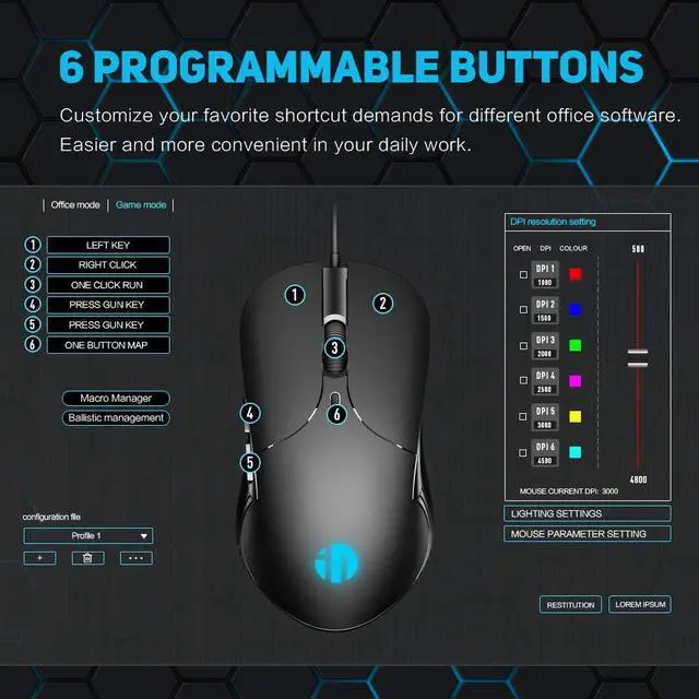 Alt view image 3 of 7 - Wired PC Mouse, Silent Click, 4800DPI Adjustable & 6 Programmable Buttons, Optical tracking, Ergonomic Design, Streamlined inphic USB Wired Mouse for PC Laptop Computer Working and Gaming
