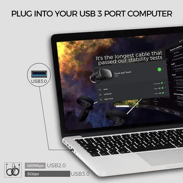 Alt view image 2 of 7 - 16Ft / 5M USB C Type C to USB A 3.0 Cable Compatible with Oculus Quest 1/2 USB, 3.2 Gen1, USB C to A, High Speed Data Transfer with Relay Amplifier Chip