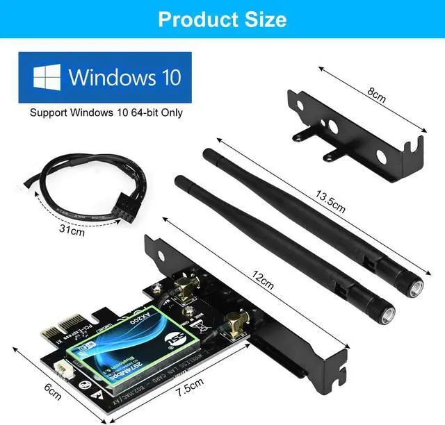 Alt view image 7 of 7 - WiFi 6 AX200 PCI-E WiFi Card, Dual-Band 5GHz/2.4GHz Wireless WiFi Network Adapter for Desktop, Supports Bluetooth 5.0 | MU-MIMO | Only Supports Win 10 64-bit (Black)
