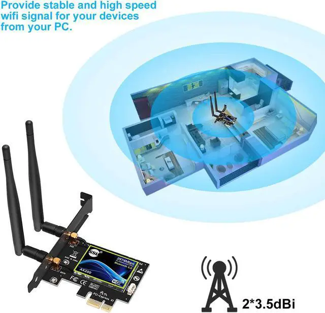 Alt view image 2 of 7 - WiFi 6 AX200 PCI-E WiFi Card, Dual-Band 5GHz/2.4GHz Wireless WiFi Network Adapter for Desktop, Supports Bluetooth 5.0 | MU-MIMO | Only Supports Win 10 64-bit (Black)