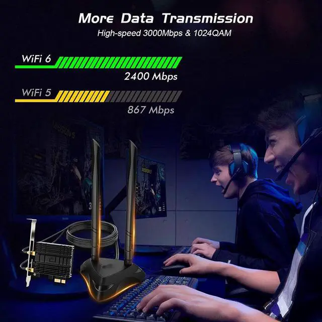 Alt view image 6 of 7 - Cardking PCIe WiFi 6 card for desktop PC, 3000 Mbps 802.11AX dual band wireless Bluetooth 5.1 adapter with magnetic antenna base, MU-MIMO, OFDMA, Advanced Heat Sink Support Windows 10 64bit (BLACK)