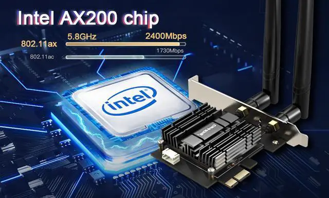 Alt view image 2 of 7 - Cardking PCIe WiFi 6 card for desktop PC, 3000 Mbps 802.11AX dual band wireless Bluetooth 5.1 adapter with magnetic antenna base, MU-MIMO, OFDMA, Advanced Heat Sink Support Windows 10 64bit (BLACK)