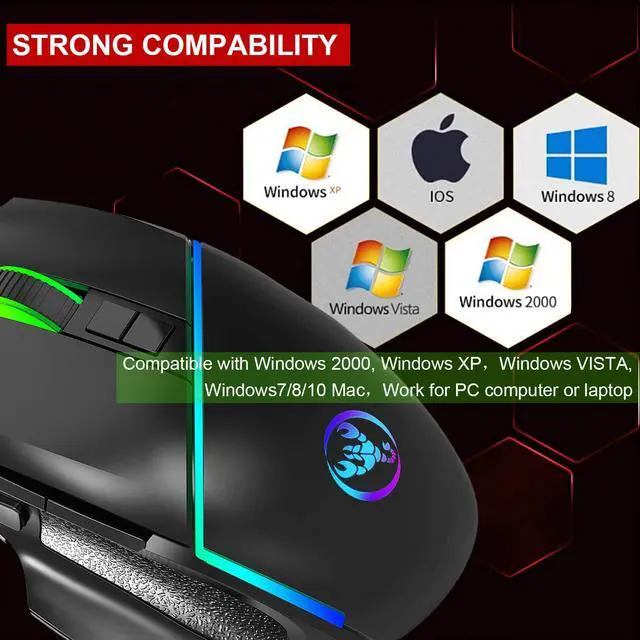 Alt view image 6 of 7 - Gaming Mice Wired, Grip Ergonomic Optical PC Computer Gaming Mice with Shooting Button for Laptops, 7 Programmable Buttons, RGB with 7 Backlit 6400 DPI Adjustable for Windows PC Gamers (Black)