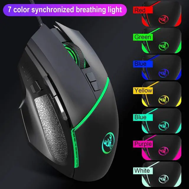 Alt view image 2 of 7 - Gaming Mice Wired, Grip Ergonomic Optical PC Computer Gaming Mice with Shooting Button for Laptops, 7 Programmable Buttons, RGB with 7 Backlit 6400 DPI Adjustable for Windows PC Gamers (Black)