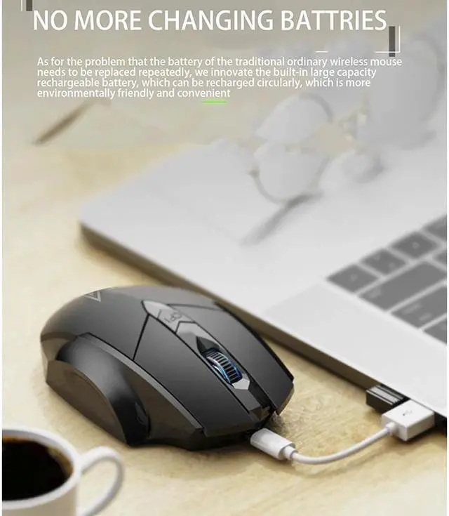 Alt view image 6 of 7 - USB Wireless Mouse Rechargeable, Ergonomic USB 2.4G Cordless Mice PC Laptop Computer Mouse With 6 Buttons, 1600DPI 3 Adjustment Levels for Windows Mac MacBook Linux