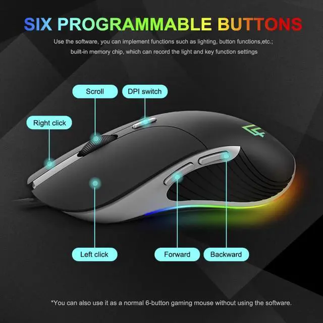 Alt view image 3 of 7 - Wired PC Mouse Gaming Mice, USB Wired Mouse 3200DPI Adjustable & 6 Programmable Buttons, Silent Click, Optical Tracking, Ergonomic, Streamlined Mouse for PC Laptop Computer Working and Gaming