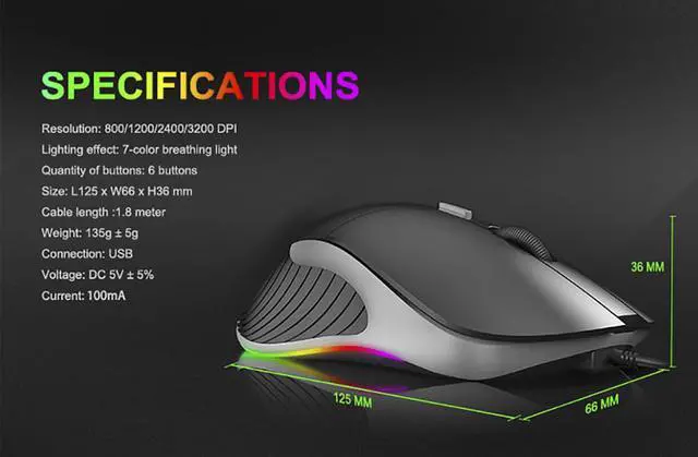 Alt view image 5 of 7 - Wired PC Mouse Gaming Mice, USB Wired Mouse 3200DPI Adjustable & 6 Programmable Buttons, Silent Click, Optical Tracking, Ergonomic, Streamlined Mouse for PC Laptop Computer Working and Gaming