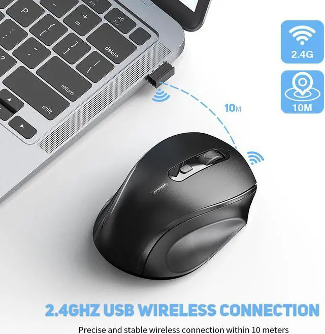 Alt view image 2 of 7 - Wireless Mouse for Laptop, Ergonomic Silent 2.4G Wireless Computer Mouse with USB Receiver 800/1200/1600 Adjustable DPI for PC Computer Desktop Macbook