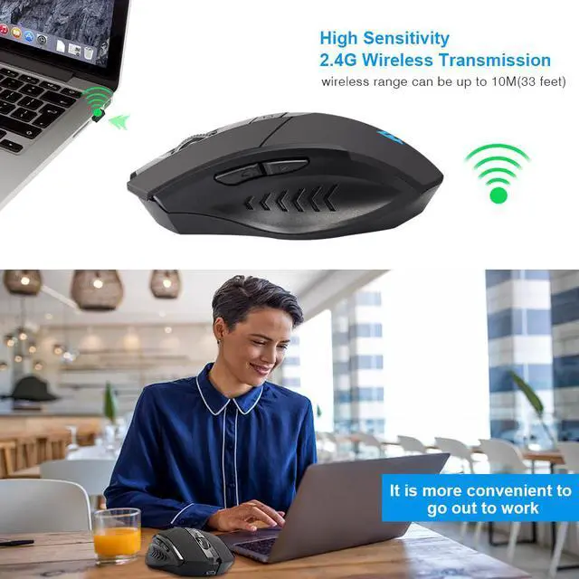 Alt view image 2 of 7 - USB Wireless Mouse Rechargeable, Ergonomic USB 2.4G Cordless Mice PC Laptop Computer Mouse With 6 Buttons, 1600DPI 3 Adjustment Levels for Windows Mac MacBook Linux