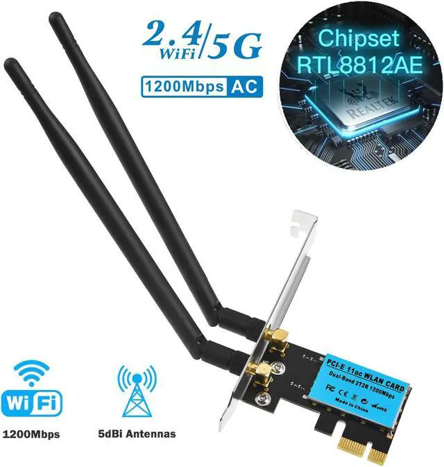 Main image of PCI Express WiFi Card, Wireless Network Card AC1200Mbps PCIe Dual Band 5G/2.4G Wireless PCIE WiFi Adapter Network Card for Windows 10/Windows 8/Windows 7