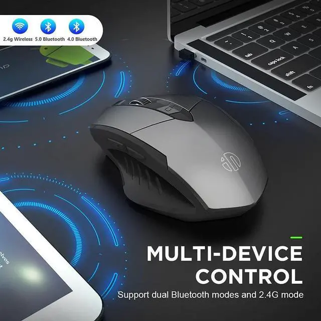Alt view image 3 of 7 - Wireless Bluetooth Mouse, Multi-Device Silent Rechargeable Bluetooth Wireless Mouse (Tri-Mode: BT 5.0/4.0+2.4G), 1600DPI Ergonomic Portable Mouse for Laptop PC Computer,Windows Mac OS