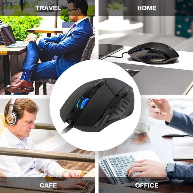 Alt view image 6 of 7 - Wired Gaming Mice, 6 Button Ergonomic Wired USB Computer Mouse Gamer Mice Silent Mause 4000DPI Optical Mouse For PC Laptop