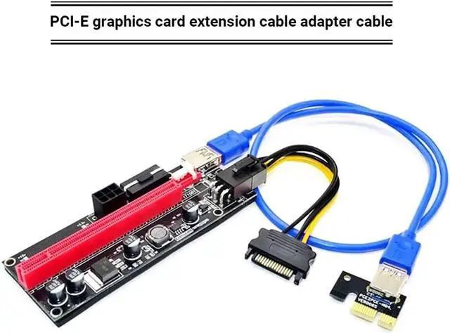 Alt view image 3 of 7 - PCIE Riser, VER009s 1X to 16X Riser Card Extender Mining Miner, GPU Riser Express Kits 60cm USB 3.0 Extension, PCI-E Riser Adapter Port Card Extender Wire, 6Pin SATA and Molex 4Pin Power PCIE Cable