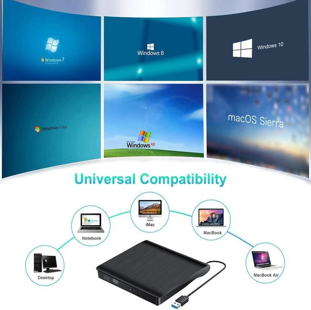 Alt view image 5 of 7 - External USB3.0 CD DVD Drive, USB 3.0 Portable Slim CD DVD +/-RW Drive Player Burner Writer Reader Rewriter, Optical DVD Drive For Macbook, Laptop, Desktop, Windows 7/8/10/XP/Vista/Mac OS