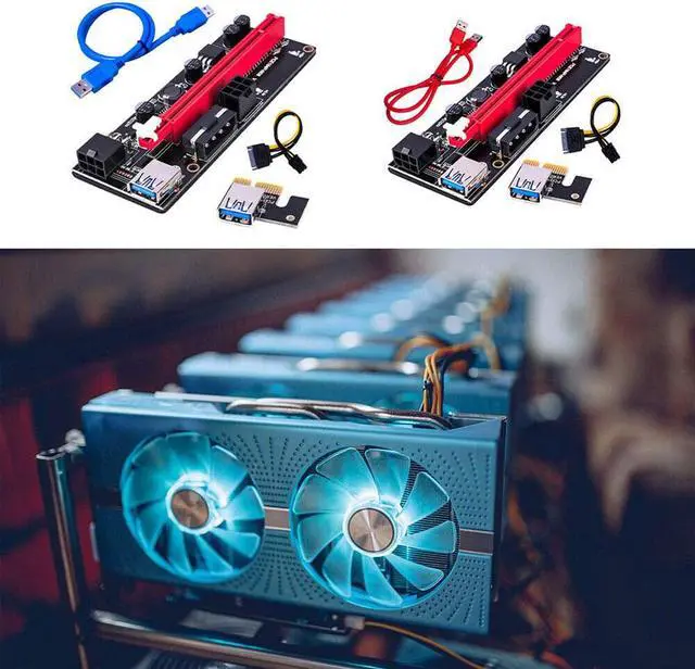 Alt view image 7 of 7 - PCIE Riser, VER009s 1X to 16X Riser Card Extender Mining Miner, GPU Riser Express Kits 60cm USB 3.0 Extension, PCI-E Riser Adapter Port Card Extender Wire, 6Pin SATA and Molex 4Pin Power PCIE Cable