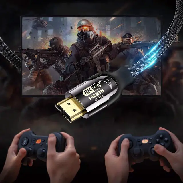 Alt view image 6 of 7 - 8K HDMI 2.1 Cable 10 FT / 3M, 48Gbps High Speed Braided Cord 8K@60Hz 4K@120Hz HDCP 2.2 2.3 HDR 10 ARC & CL3 Rated Compatible with Monitor, TV, PS5, Xbox